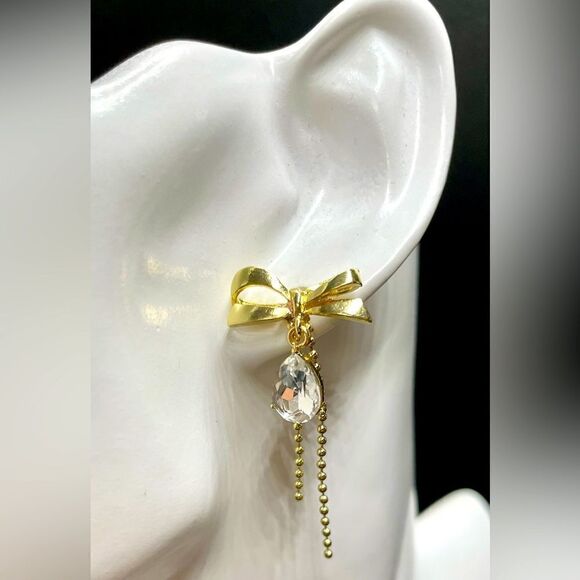 Pretty Bow & Teardrop Earrings l Post l New - Picture 3 of 6